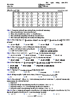 Kiểm tra 15 phút Môn Toán học - Mã đề thi 485